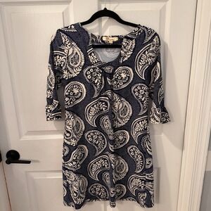 Aryeh Blue & White‎ Paisley Stretch Dress Size Medium Classic Trad Wife